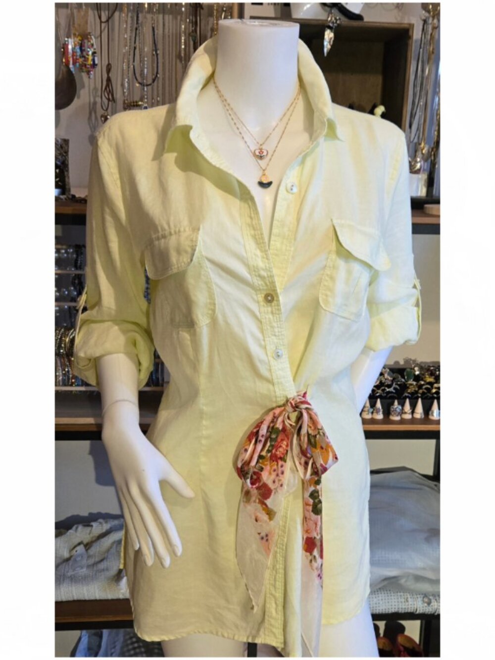 Sorbet Green Ramie Safari Button-down Shirt size M-L 8-10